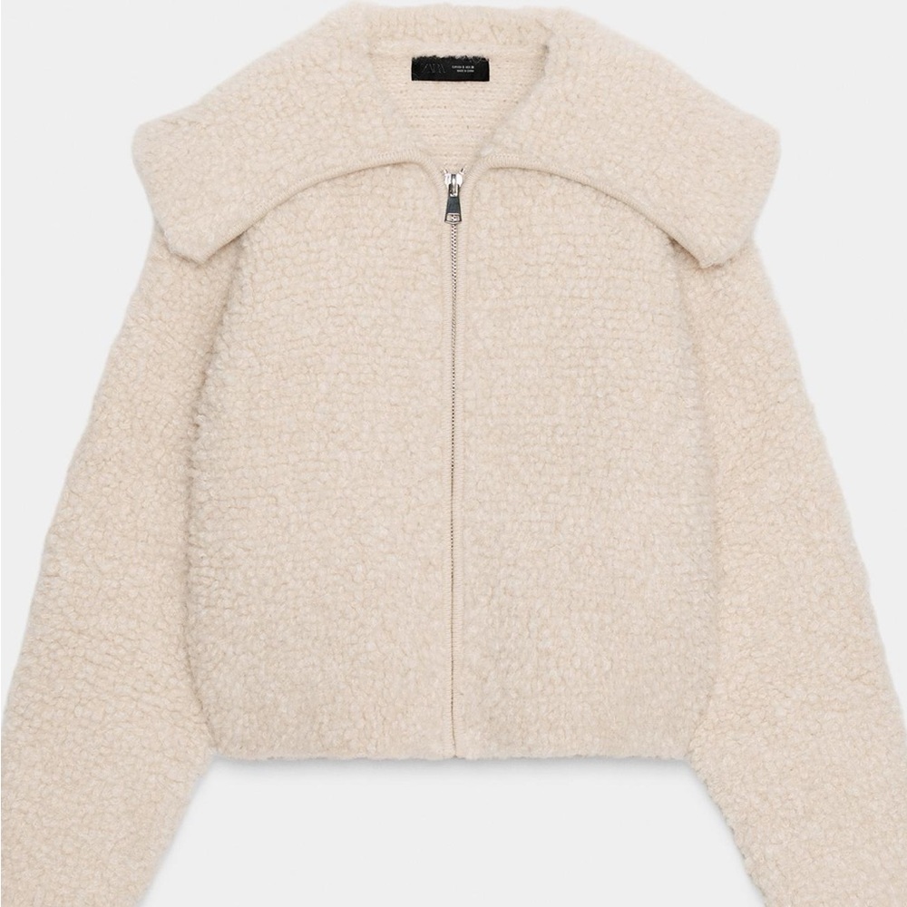 Zara Beige Fleece Zip-Up Jacket